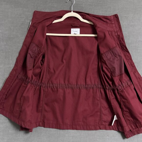 Old Navy Jacket L Burgundy Full Zip Drawstring Utility Coat Fall Layering Casual - Picture 7 of 10